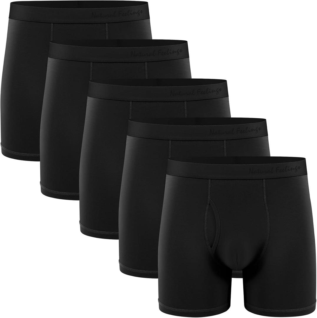 Natural Feelings Boxer Briefs Mens Underwear Men Pack Soft Cotton Open Fly Underwear (XX-Large, A5: Classic Black)