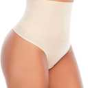 Werena Tummy Control Thong Shapewear for Women Seamless Shaping Thong Panties Body Shaper Underwear (Medium, 02# Beige-lightweight)