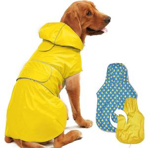 Kimee Dog Raincoat Reversible, Single Side Slicker Poncho Adjustable Waterproof Dog Rain Jacket with Leash Hole/Reflective Stripe Hooded Snowproof Windproof Clothes for Small to 3X-Large Dogs, XL (Yellow)