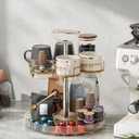 Rotating Coffee Bar Accessories Organizer, 2-Tier Lazy Susan Cup Holder for Stanley 40oz Tumbler with Handle, Countertop Drying Rack Station with Divided Tray for K-Cups, Snacks & Mugs (Champagne Gold)