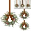 Aneco 6 Pcs 9.8" Small Christmas Norfolk Wreaths Decorations Mini Christmas Kitchen Cabinet Wreaths with Brown Velvet Bow Artificial Hanging Garlands for Door Window Room Farmhouse Xmas Party Decor
