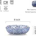 Selamica Ceramic 30 Ounce Pasta Bowls set of 4, 8 inch Serving Bowl Wide and Shallow Microwave Dishwasher Safe, Vintage Blue