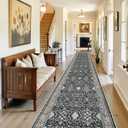 Washable 3x16 Long Hallway Runners: Vintage Soft Runner for Living Room Kitchen Water Resistant Carpet with Non-Slip Backing for Entryway Ultra Thin Mat Bathroom for Bedroom Dining Room(Black,3x16) (3' x 16')