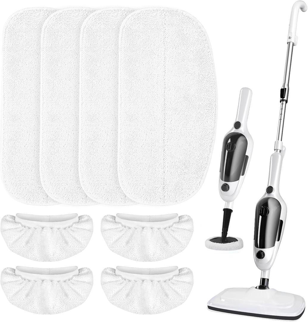 LOVECO 4 Pack Steam Mop Pads + 4 Microfiber Small Cloths Compatible with KGHKGH & Sprobil & Rvwsx Steam Mop Steam Cleaner, Washable Steam Mop Replacement Pads for Scratchfree Floor Cleaning