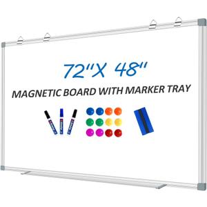 White Board Dry Erase Whiteboard for Wall 72" x 48" Aluminum Presentation Magnetic Whiteboards with 4 Hooks, 12 Magnets, 3 Markers & 1 Eraser