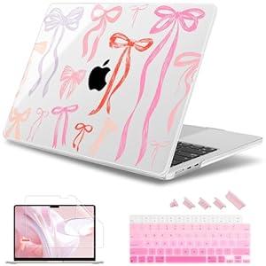 May Chen Compatible with M4 MacBook Air 15 inch Case 2025 2024 2023 A3241 A3114 M3 A2941 M2 with Liquid Retina Display & Touch ID, Plastic Hard Shell with Keyboard Cover - Bows Girly