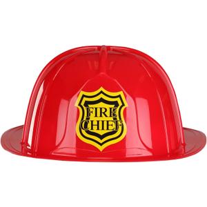 Firefighter Helmet Costume Accessory for Adults - Red Plastic Fire Chief Hat for Halloween Party or Fireman Outfit (One Size)
