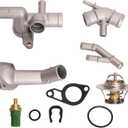 Cast Aluminum Thermostat Housing Cover Cooling Hose With Thermostat, Engine Coolant Temperature Sensor Fit for Audi TT 2000-2002, Fit for VW Golf for Jetta MK4 2000-2005, OE# 06A121121C