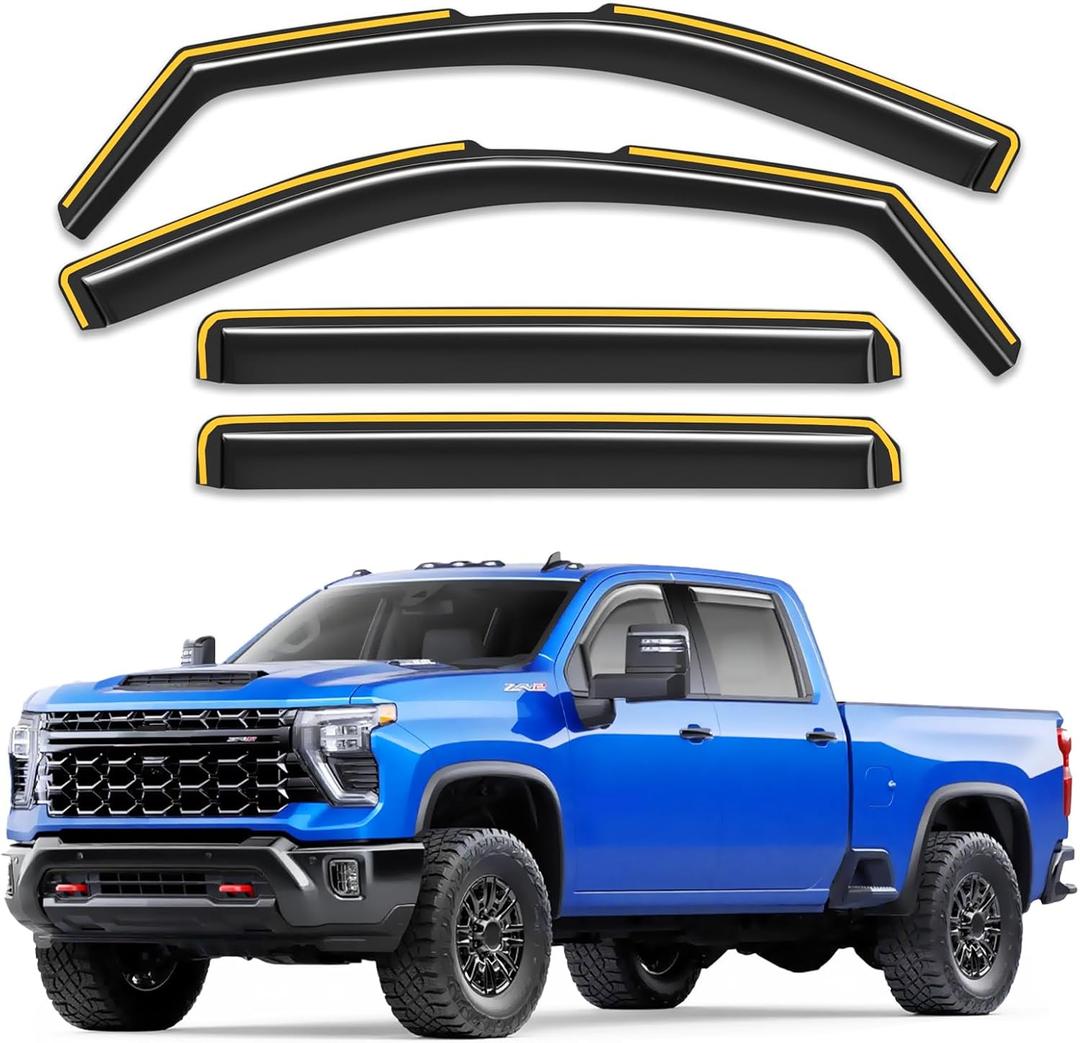 in-Channel Window Rain Guards Fit for Truck Chevy Silverado & GMC Sierra 2500HD 3500HD 2020-2026 Crew Cab, Window Deflector Extra Durable Visors Vent Visors Vent Shades Car Accessories