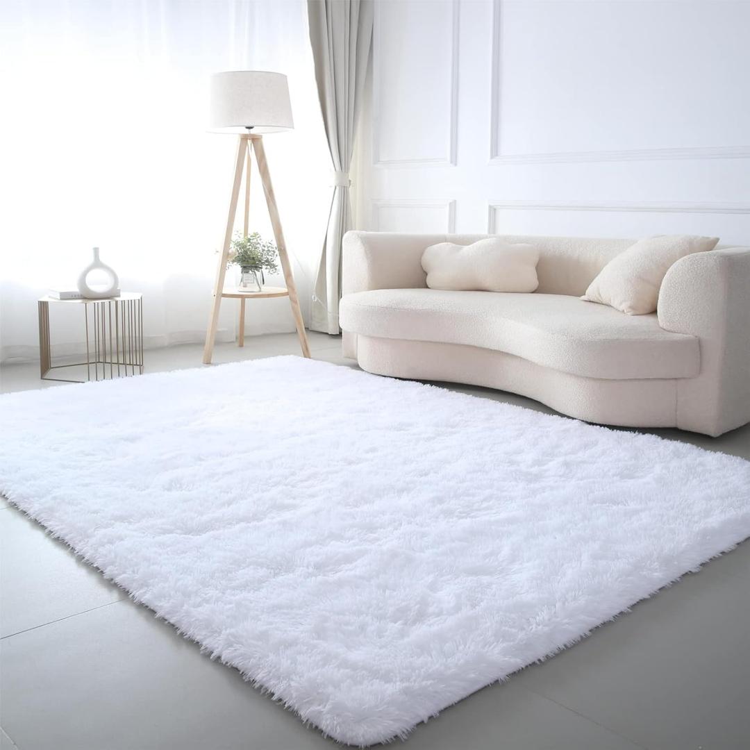 CAIYUECS Shag Area Rug,Indoor Ultra Soft Plush Rugs for Bedroom Living Room, Non-Skid Modern Nursery Faux Fur Rugs for Kids Room Home Decor (4x6 Feet, White)
