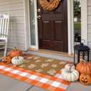 OJIA 2PCS Fall Door Mat Combo Set Halloween Doormat, 3'x5' Orange & White Buffalo Plaid Outdoor Rug and Polyester Welcome Mat Porch Decor Layered Doormat, Autumn Outdoor Door Mats Outside Entrance