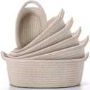 Zopeal 6 Piece Oval Storage Basket Set, Cotton Rope Woven Basket with Handle, Gift Basket, Toy Basket, Soft Baby Basket for Nursery, Cat Dog Toy Baskets, Multi Use Baskets for Home Office (Beige)