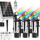 MEIKEE 6 in 1 Solar Landscape Lights, RGB Color Changing Landscape Spotlights Auto On/Off Timer with Remote, Solar Powered RGB Spotlights Outdoor IP66 Waterproof Path Lights for Yard Pool Garden Tree