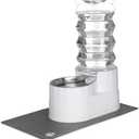 RIZZARI Large Water Dispenser for Dogs: 8L Gravity White Automatic Stainless Steel Waterer - 100% BPA Free - Raised Pet Feeder for Pet Dogs Indoor/Outdoor