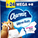 Charmin Ultra Soft Toilet Paper 6 Mega Rolls = 24 Regular Rolls, Pack of 4