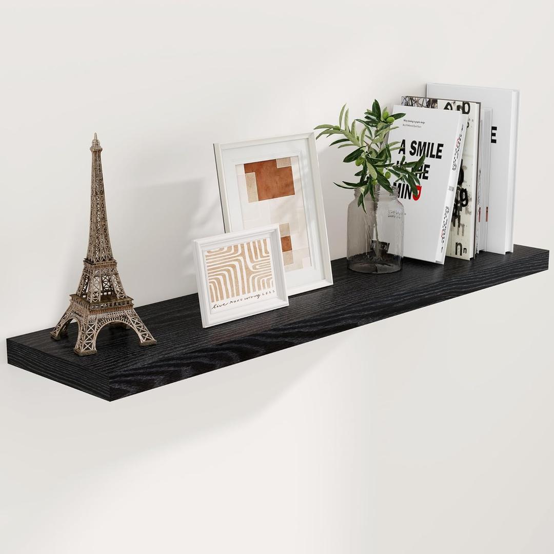 Fun Memories Floating Shelves 48 Inch Long, 9.3 Inch Deep Wall Shelf Fireplace Mantel, Rustic Farmhouse Wooden Shelves for Wall Decor Bathroom, Kitchen, Office, Black, Set of 1 (48"W x 9"D x 1.5"H, Set of 1)