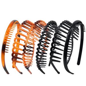 Yeshan Teeth Comb Headbands for Women and Girls Zig Zag Shark Tooth Headbands for Women's Hair Plastic Non-Slip Black and Brown Thin Hair Hoops,Pack of 6