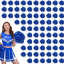 100pcs Blue Metallic Cheerleader Pom Poms with Baton Handle for Kids Adults Cheering Spirit Sports Party Dance Sportsteam