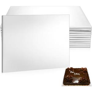10 Pack 13.4 x 18.8 Inch Half Sheet Rectangle Cake Drum Board 1/2 Inch Thick Rectangular Cake Board Greaseproof Foil Corrugated Base for Desserts Display, Silver