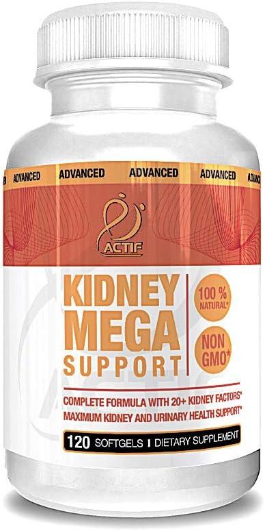 Actif Kidney Mega Support with 10+ Advanced Factors, Boosts Healthy Kidney Function, Kidney Cleanse, Non-GMO, Fast Acting, Made in USA, 120 Count, Exp.:01/2026