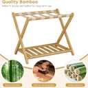 oakvivo Fully Assembled Luggage Racks Pack of 2, Bamboo 26.77" Folding Luggage Rack Stand for Guest Room, 5 Nylon Straps, Suitcase Stand with Storage Shelf for Bedroom Hotel, Heavy Duty, Natural