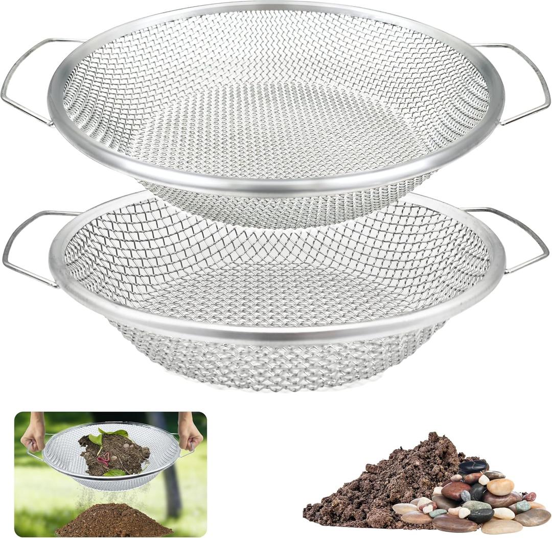 2PCS Soil Sifter for Gardening, Rock Sifter for 5gallon Bucket, Dirt Sifter Compost Sifter, Sifter for Gravel Sawdust Vermicompost, 3mm, 6mm Soil Sifter with Handle (2PCS(1/4in,1/8in))