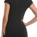 Women's Deep V Neck T-Shirt Trendy Flowy Casua Blouses 2025 Spring Summer Short Clothes Suitable for Beach Parties Dates (Black, L)