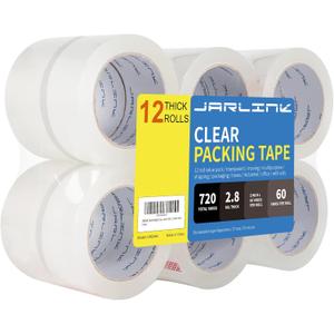 JARLINK Clear Packing Tape (12 Rolls), Heavy Duty Packaging Tape for Shipping Packaging Moving Sealing, Stronger & Thicker 2.8mil, 2 inches Wide, 60 Yards Per Roll, 720 Total Yards
