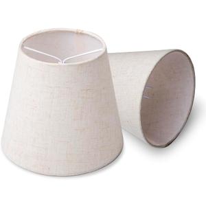 Small Lamp Shade Clip on Bulb for Candelabra Bulbs, Mini Lampshades for Chandeliers, Home Decor Barrel Beige Fabric Linen Lampshade for Table Chandelier Wall Lamp Ceiling Lamps 4x6x5 Inch (2, BEIGE)