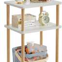 IBUYKE 3-Tier Side Table, Solid Wood Tall End Table with Storage Shelves, Nightstand Bedside Table for Living Room Bedroom Office, No-Tool Assembly, White UWST003W