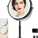 Professional 9" Lighted Makeup Mirror with 1X/10X Magnification- Rechargeable Double-Sided Vanity Mirror with Light, 88 High-CRI 97 LEDs, 3-Color & Dimmable Brightness, Height Adjustable, 360 Swivel (Black)