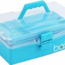 Kinsorcai 12'' Three-Layer Clear Art Box Organizer, Multipurpose Plastic Craft Box with Handle (Blue) (1PCS)