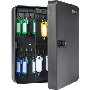 Uniclife 60 Position Key Cabinet with Combination Lock Resettable Black Digital Security Storage Box Steel Key Organizer with Colorful Large Key Tag Labels Stickers and Hooks