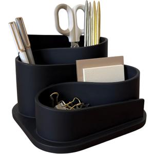 OAKOA Black Desk Organizer with Pen Holder - Aesthetic Desk Accessories for Women's Office - Black Pencil Holder for Desk - Desktop Organizer Caddy - Cute Desk Decor