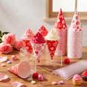 Honeydak 50 Set 6 oz Snow Cone Cups and Spoon Straws Red and White Heart Paper Cone Cups Summer Party Supplies for Shaved Ice Cream Slush Sorbet Treats