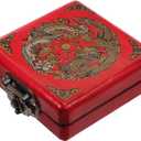 Chinese Jewelry Box Handmade Vintage Jewelry Organizer Wooden Box Antique Trinket Case Dragon Bangle Container Bracelet Holder for Women Treasure Earring (8X8CM)