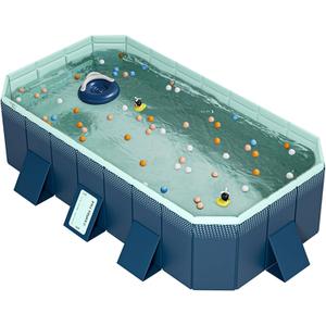 Damei century Foldable Large Rectangular Family Swimming Pool, Non-Inflatable, Easy Set-up, Suitable for Adults, Kids and Pet DogsIdeal for Outdoor, Backyard (102" x 65" x 21", Blue)