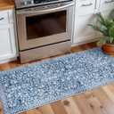 Vintage Washable 2x5 Rug, Denim Blue White Hallway Runner, Super Soft Non-Slip Kitchen Runner, Print Faux Wool Floral Thin Carpet for Entryway & Bedside (2ft x 5ft (Runner), Denim Blue and White)