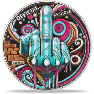 2 x Certified Official Asshole Challenge Coin Graffiti Middle Finger Challenge Token Bold Gag Gift for Friends & Coworkers Funny Collectible for Men & Women