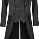 Mens Pirate Coat Steampunk Jacket Tailcoat Renaissance Jacket Halloween Hatter Costume (Black, S)