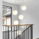 H 87in Globe Pendant Light 6-Lights Modern Hanging Chandelier for Kitchen Island Silver Globe Chandelier Milk White Glass Pendant Lighting for Living Room Bedroom Entryway