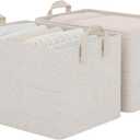 StorageWorks Storage Bins, Shelves Baskets for Organizing, Large Fabric Closet Organizers with Handles, Metal Frame, Beige-Cotton-linen, 2-Pack