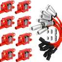 UF413 Ignition Coil & Spark Plug Kit (Square Type) 8-Piece Set for 2005-2016 GM V8 Vehicles Compatible with Chevy Silverado/Tahoe, GMC Sierra/Yukon, Cadillac Escalade UF-413, D510CRed)