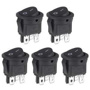 2 x VEXUNGA Round Rocker Switch 4 Pin Circle Switches Square On Off 6A 250V 10A 125V AC Black Round Toggle Switch Square for Car Marine Boat (Pack of 5pcs)