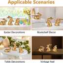 2 x Easter Bunny Decorations,Vintage Gold Rabbit Figurine, Small Resin Bunnies for Home Spring Farmhouse Decor (Gold Faceted-3PCS)