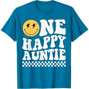 One Happy Dude Auntie 1st Birthday Family Matching T-Shirt, Blue Medium