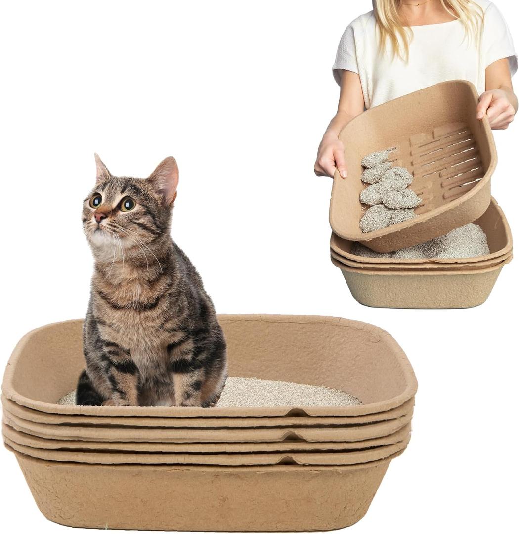 Kitty Sift (Set of 1 Litter Box & 5 Sifting Liners) Disposable Sifting Cat Litter Box Large, 3 Count, Durable and Portable for Travel and Home Odor Control