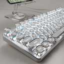 EWEADN TK100 Typewriter Style Wired Mechanical Keyboard, 104 Keys Aesthetic Typewriter Keyboard with White Backlit, Anti-Ghosting, Blue Switch Wired Cute Keyboards-White