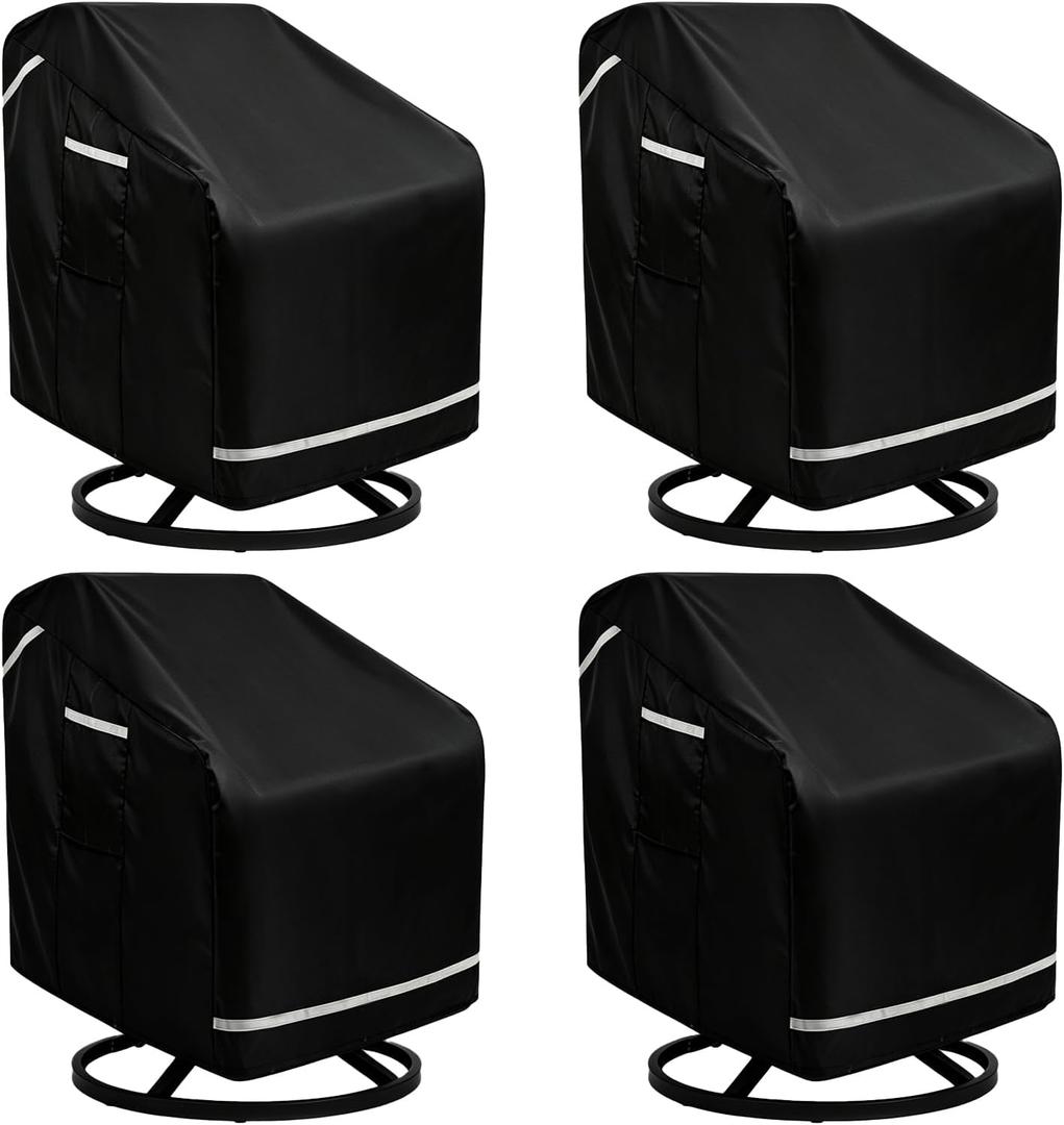 Swivel Patio Chair Cover 4 Pack, Outdoor Furniture Covers with Straps, Heavy Duty Waterproof Fabric, UV Resistant, Lawn Patio Chair Covers with Reflective Strips, 32.5" W x 31.5" D x 30.5" H