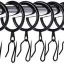Hotop 30 Pcs Metal Drapery Curtain Rings 0.98/1.26/1.65 inch Interior Diameter and 30 Pcs Hanging Curtain Drapery Pin Hooks for Window Door Shower(42 mm, Black) 2 Pack